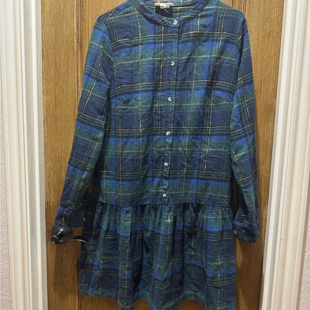 Blue and Green Mini holiday event Dress with Ruffled A-Line Style